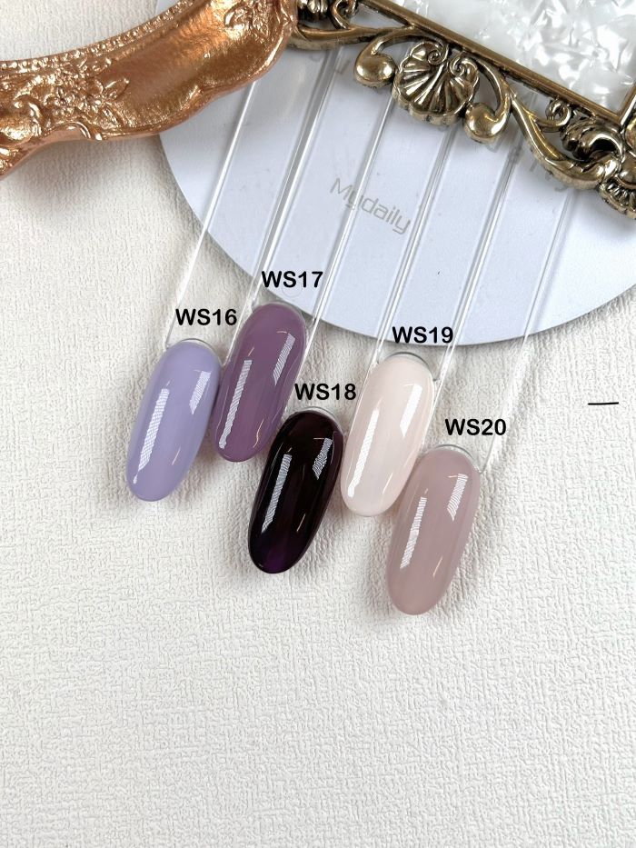 Gel nail polish, gel color, dark purple, light purple, light brown creamy white color nail supply Canada